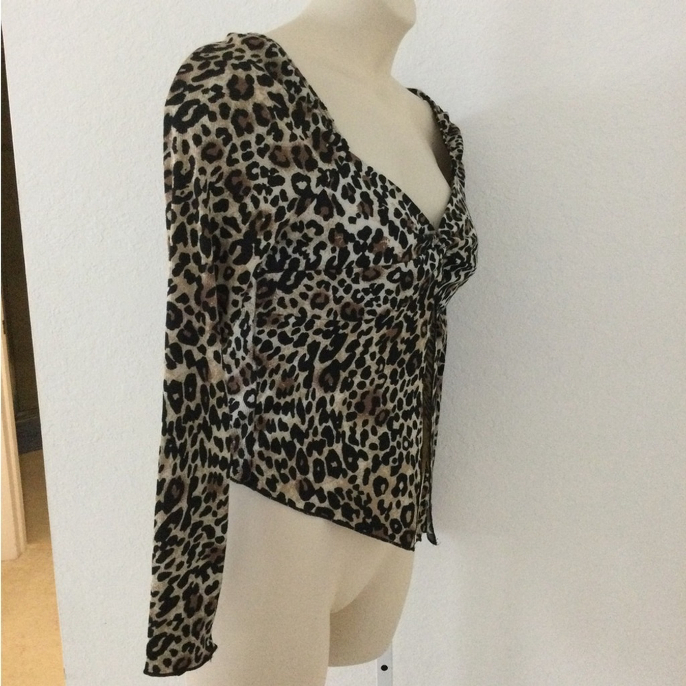 Just Polly New York animal print long sleeve cropped top Woman’s XL - Picture 4 of 11